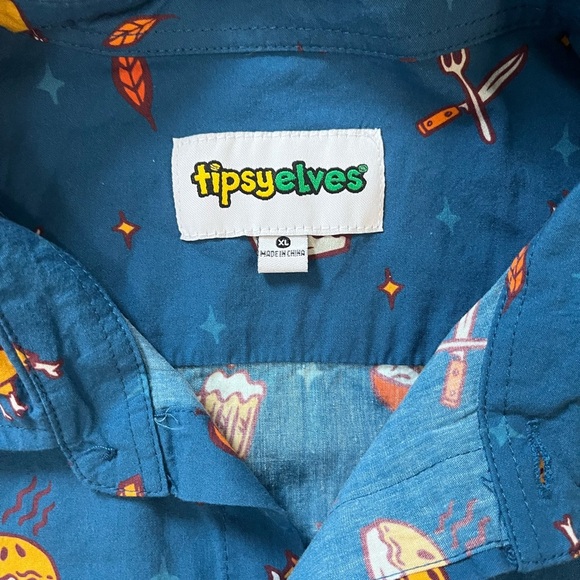 Tipsy Elves Blue Thanksgiving Patterned Men's Shirt - Picture 3 of 4